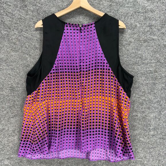 Unbranded Blouse Women M Medium Purple Plaid Zipper Sleeveless Wide Strap Casual - Picture 2 of 5